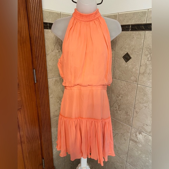 NWT Elizabeth and James Carlita Dress in Orange Sherbert Silk High Neck Size 8 - Picture 2 of 15
